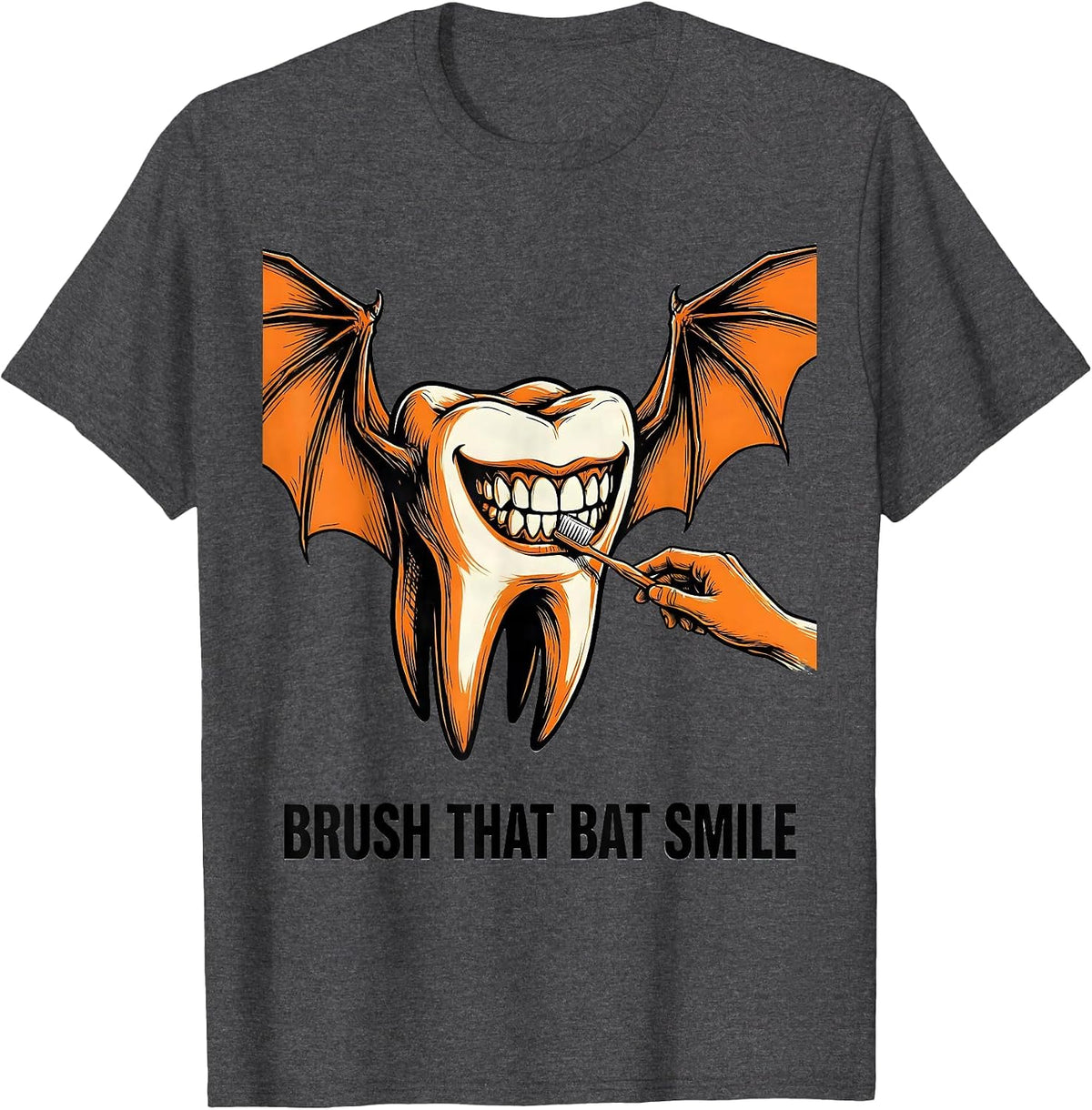 Men's Brush That Bat Smile Funny Dental Hygienist Halloween T-Shirt - Dark Heather Grey