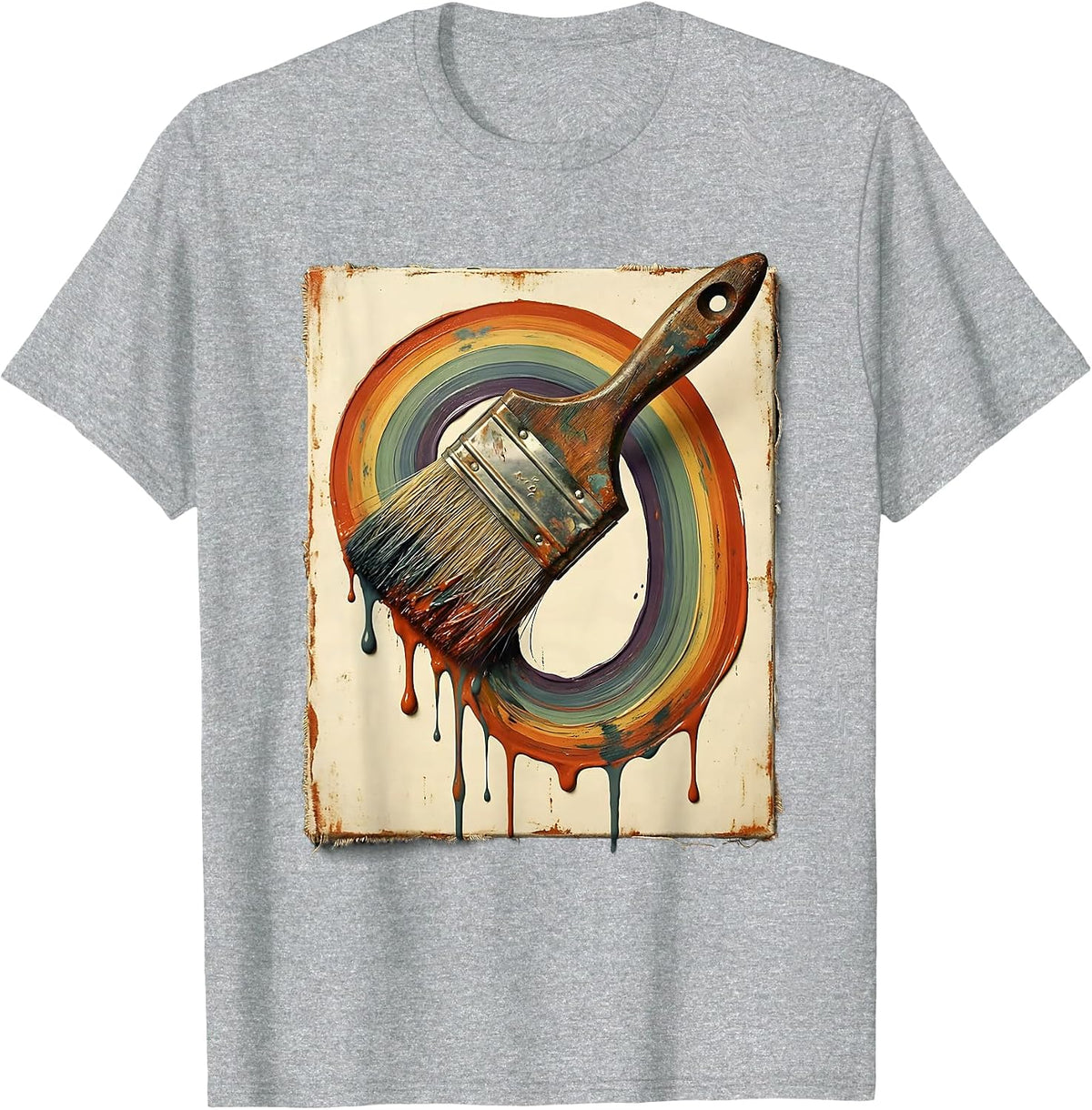 Men's Preschool Teacher Rainbow Paintbrush Canvas Art T-Shirt - Heather Grey