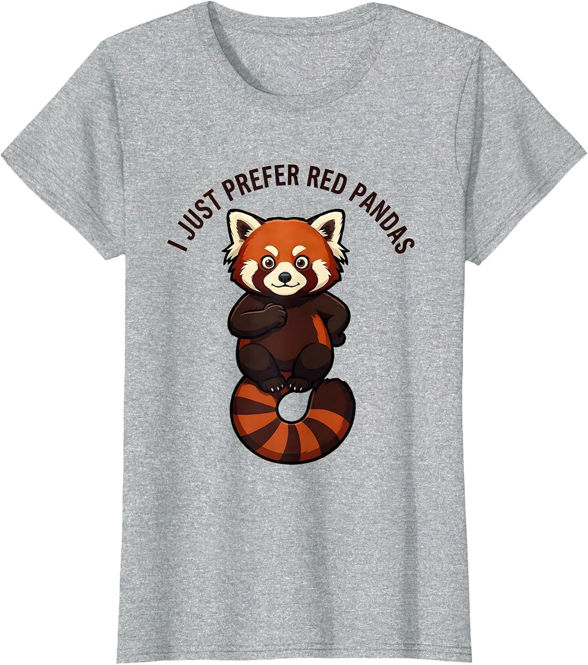 I Just Prefer Red Pandas Playful Panda Lover Mascot Logo T-Shirt - Heather Grey