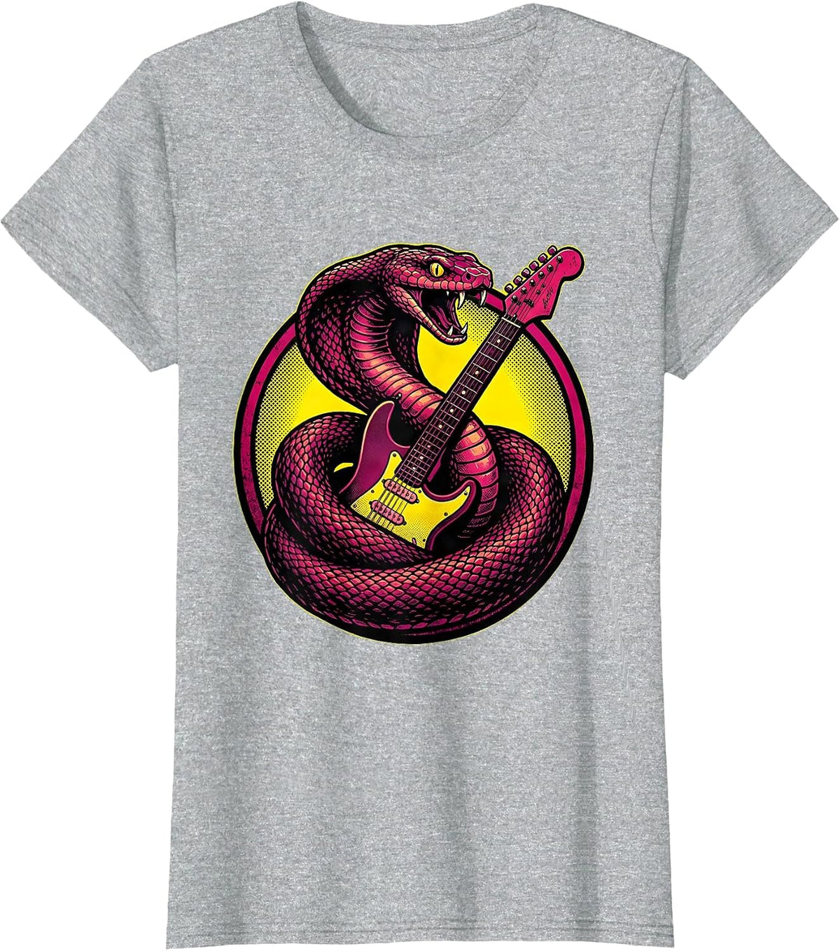 Women's Serpent and Electric Guitar Vintage Rock Art T-Shirt - Heather Grey