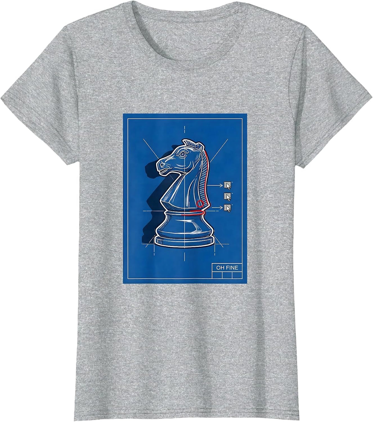 Oh Fine Technical Blueprint Chess Player Lover Humor Gift T-Shirt - Heather Grey