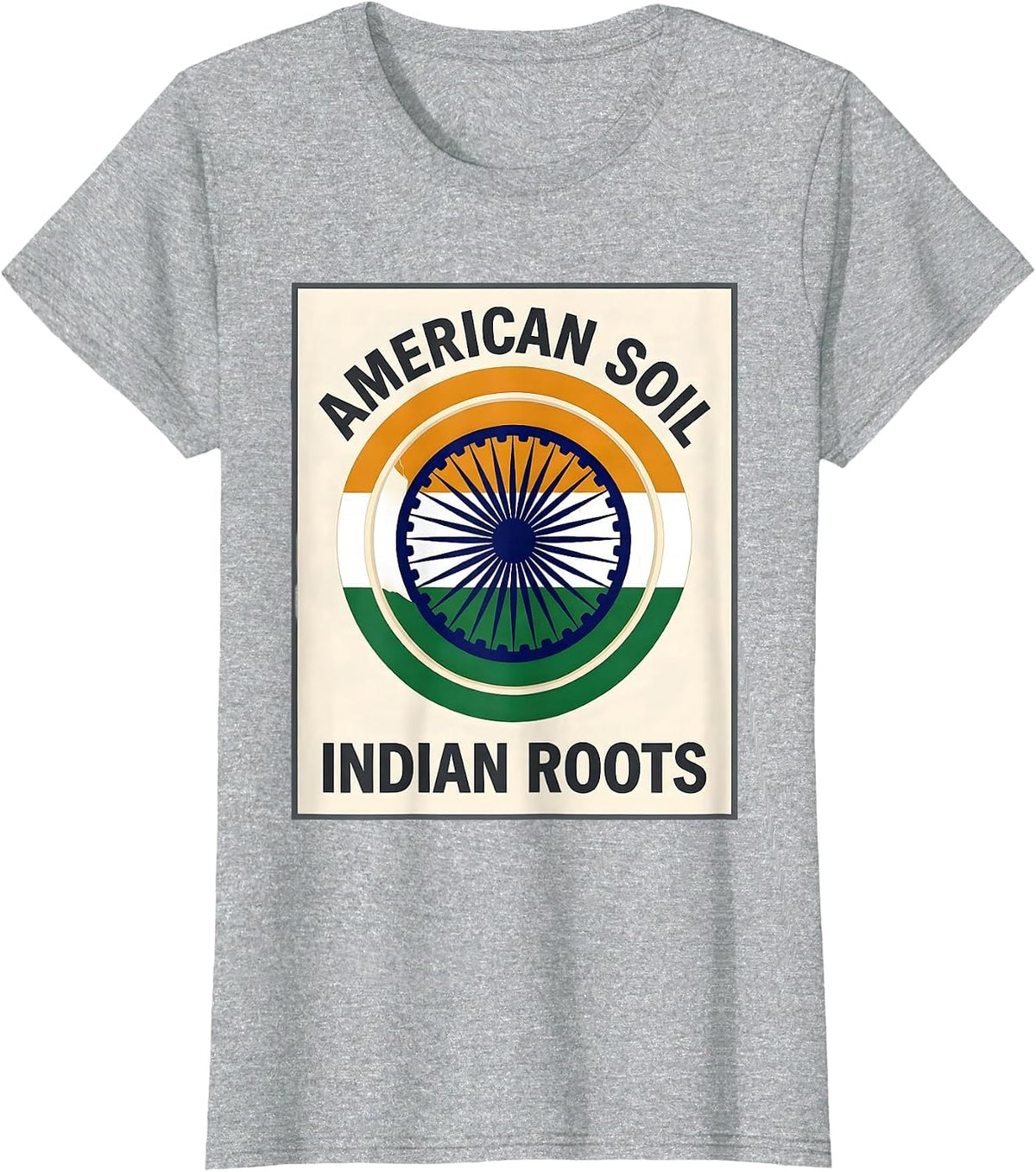 American Soil, Indian Roots Disrupted Stripe Patriotic Flag T-Shirt - Heather Grey