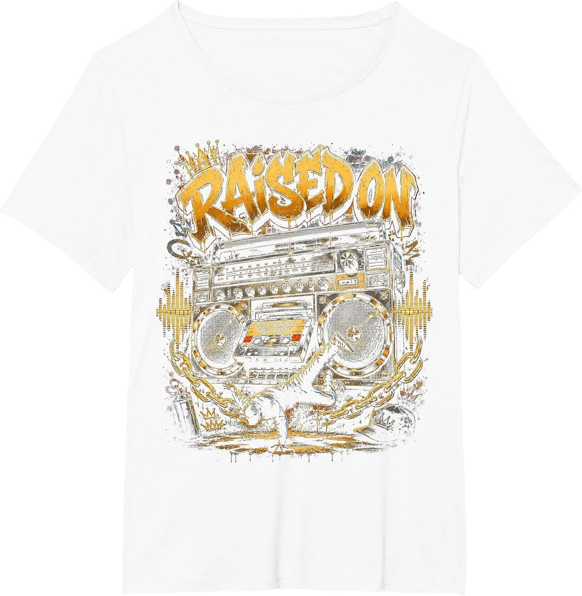 Raised On Old School Hip Hop Cassette Graffiti Rap T-Shirt - White