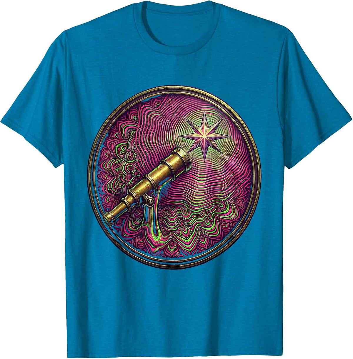 Vintage Telescope Star Gazing Astronomy Illustration T-Shirt - Sapphire Blue