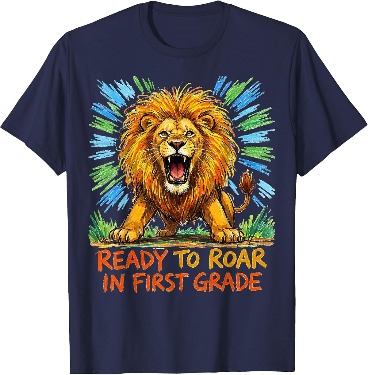 Men's Ready To Roar In First Grade Wild About Teaching Jungle T-Shirt - Navy Blue