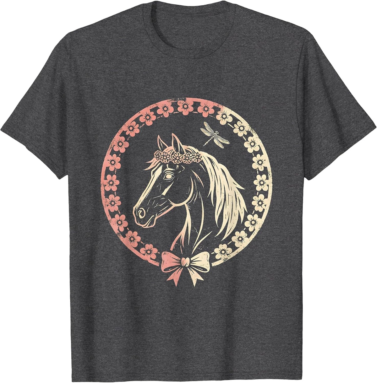 Bride White Horse Floral Crown Illustration T-Shirt - Dark Heather Grey