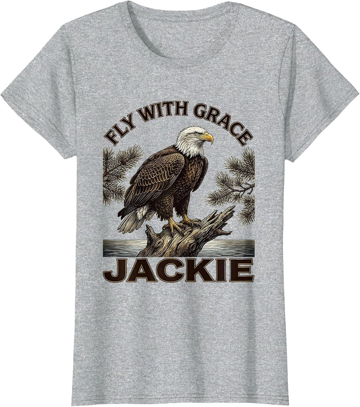 Women's Fly With Grace, Jackie Vintage Bald Eagle Memorial Tribute T-Shirt - Heather Grey