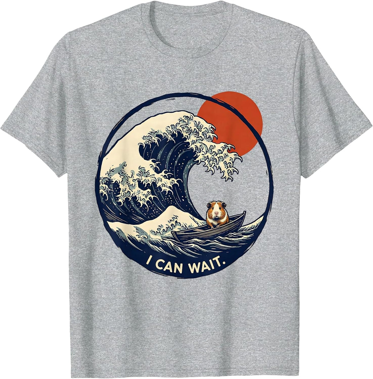 Men's I Can Wait Linocut Japanese Art Animal Meme Humor T-Shirt - Heather Grey