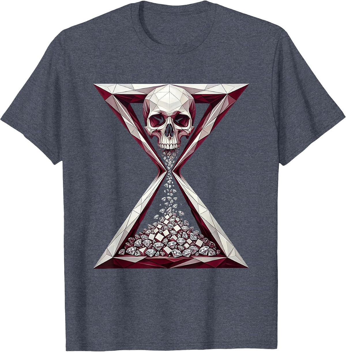 Heavy Metal Skull Hourglass Graphic Design T-Shirt - Heather Blue