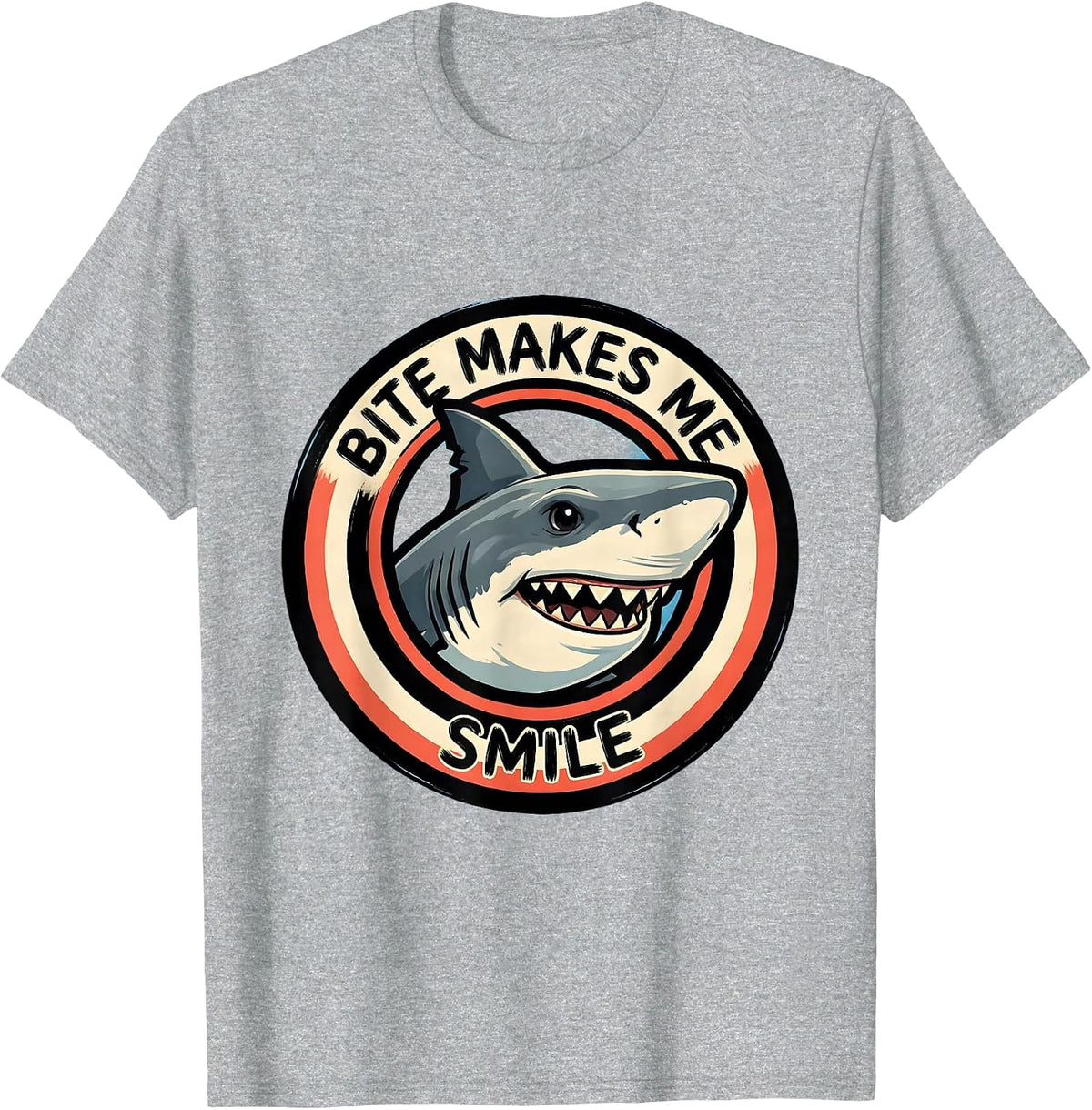 Men's Bite Makes Me Smile Playful Shark Lover Ocean Wildlife Humor T-Shirt - Heather Grey