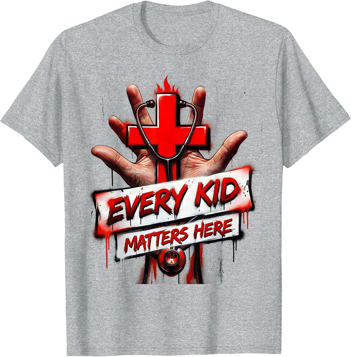 Men's Every Kid Matters Here School Nurse Design T-Shirt - Heather Grey