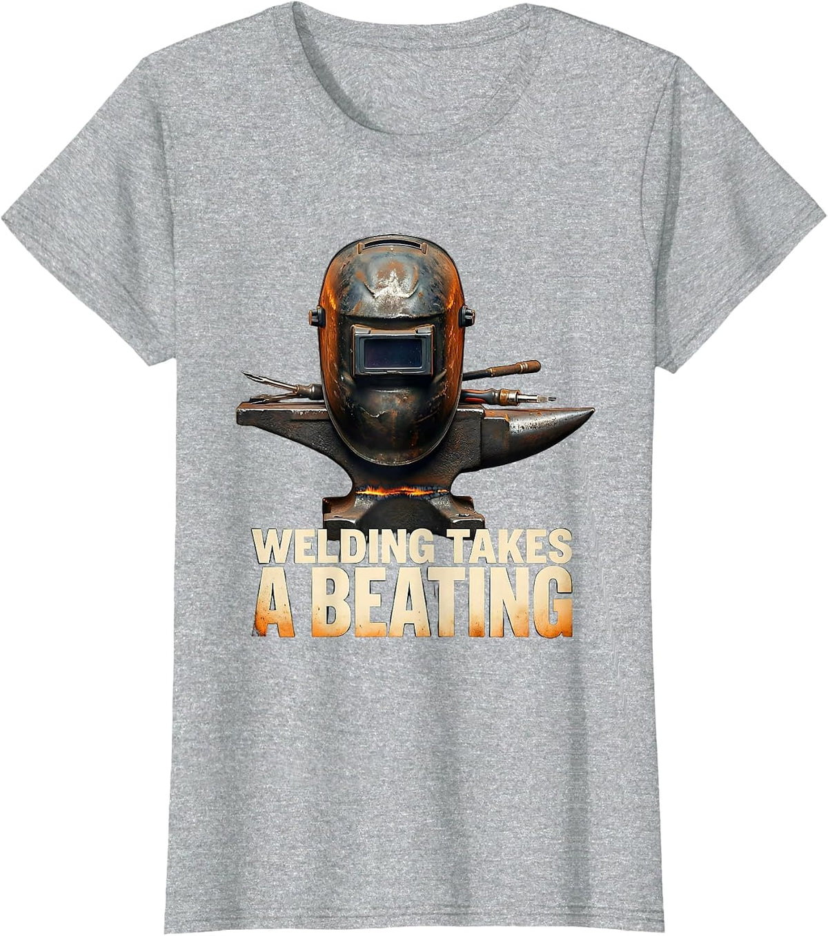 Women's Welding Takes A Beating Funny Welder Skeleton Tradesman T-Shirt - Heather Grey