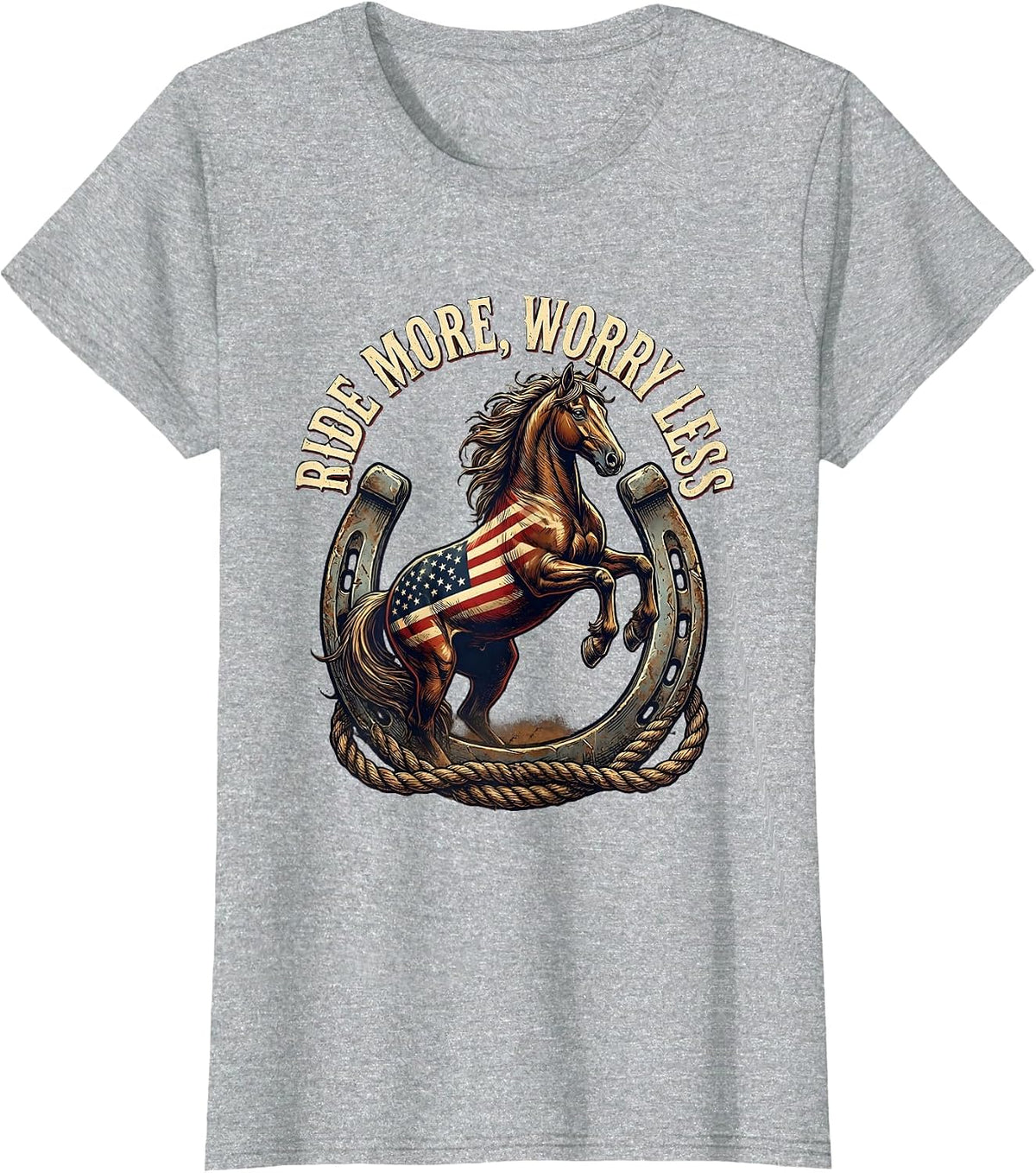 Ride More Worry Less Horse Lover Design T-Shirt - Heather Grey