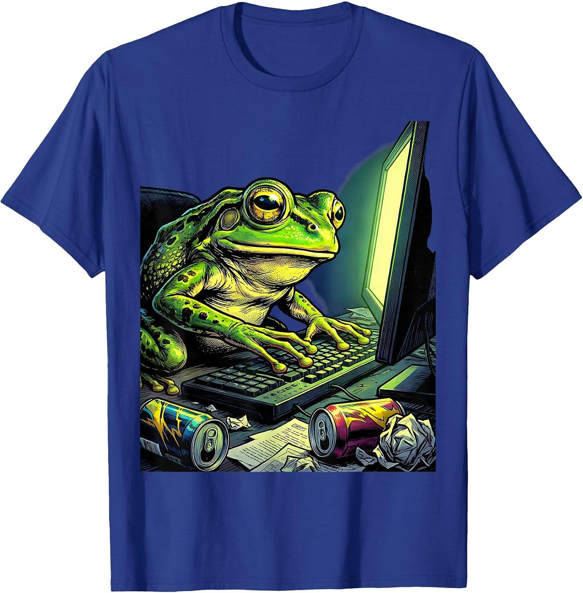 Frog Night Owl Late Night Computer Session T-Shirt - Royal Blue