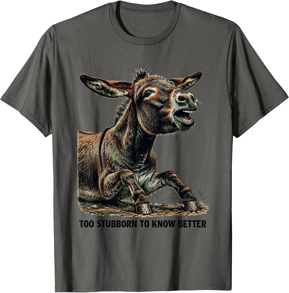 Too Stubborn To Know Better Vintage Funny Donkey Animal T-Shirt - Asphalt Grey