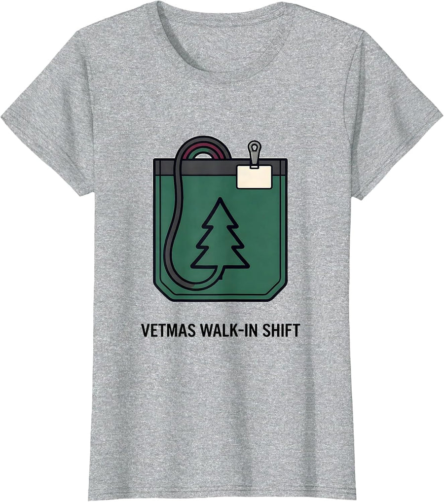 Vetmas Walk-In Shift Funny Vet Tech Christmas Veterinary T-Shirt - Heather Grey