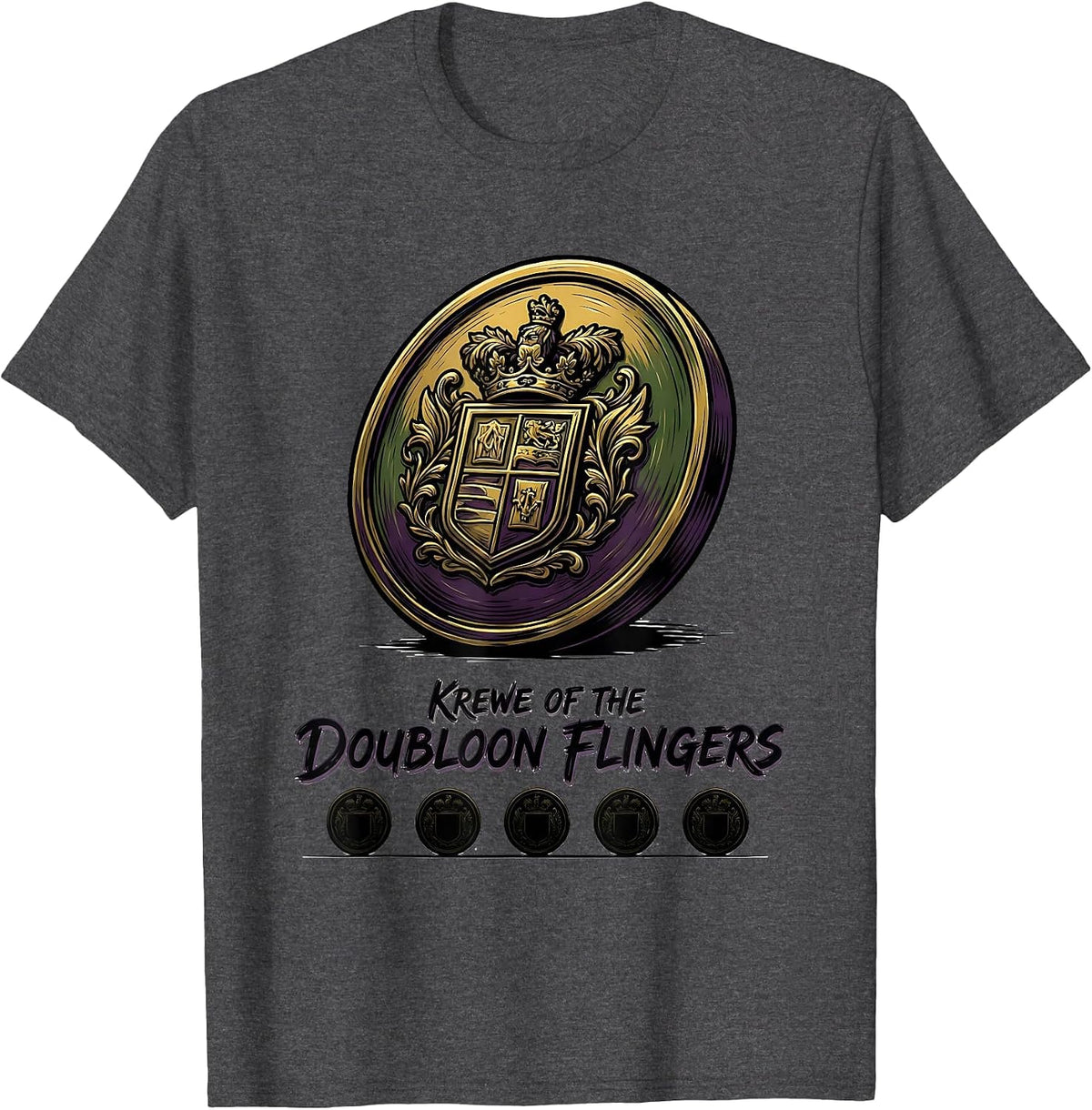 Krewe Of The Doubloon Flingers Carnival Party Mardi Gras T-Shirt - Dark Heather Grey