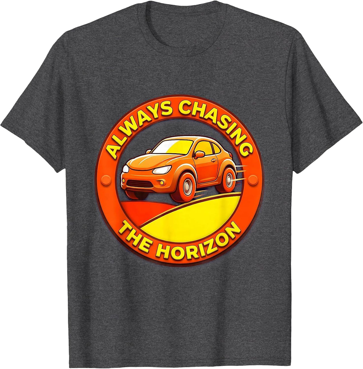 Always Chasing the Horizon Car Graphic Design T-Shirt - Dark Heather Grey