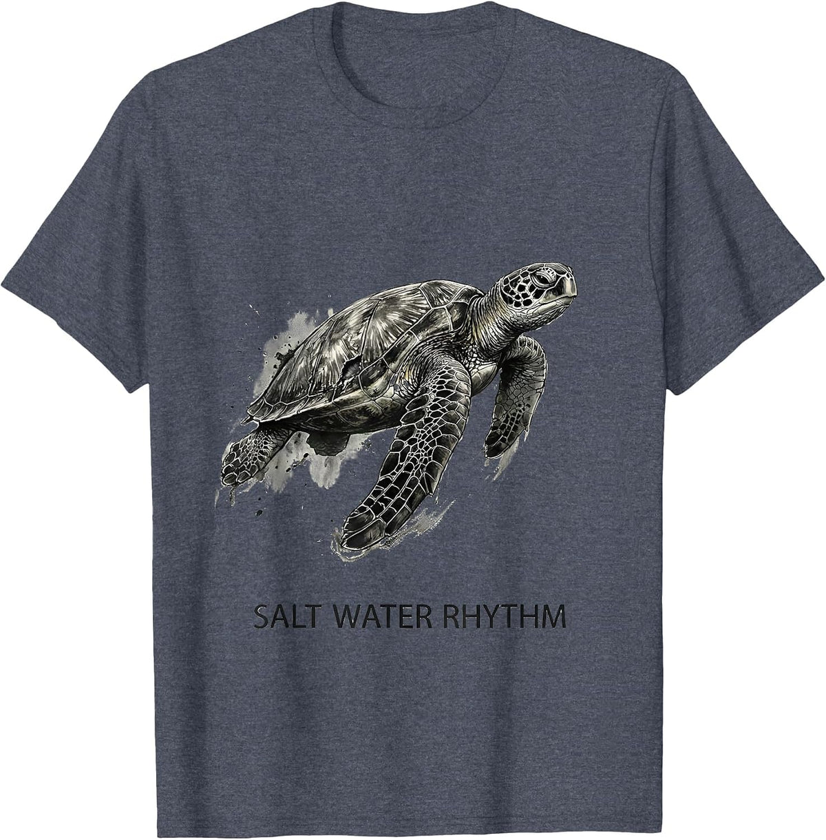 Salt Water Rhythm Tactile Monochrome Sea Turtle Ocean Animal T-Shirt - Heather Blue