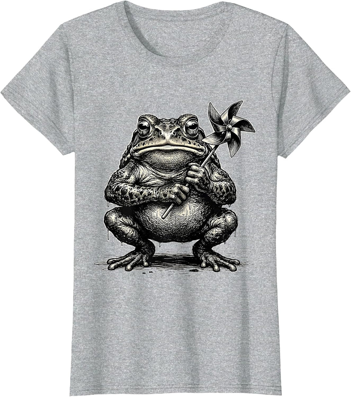 Women's Squat Toad Meme Absurdist Frog Lover Humor T-Shirt - Heather Grey