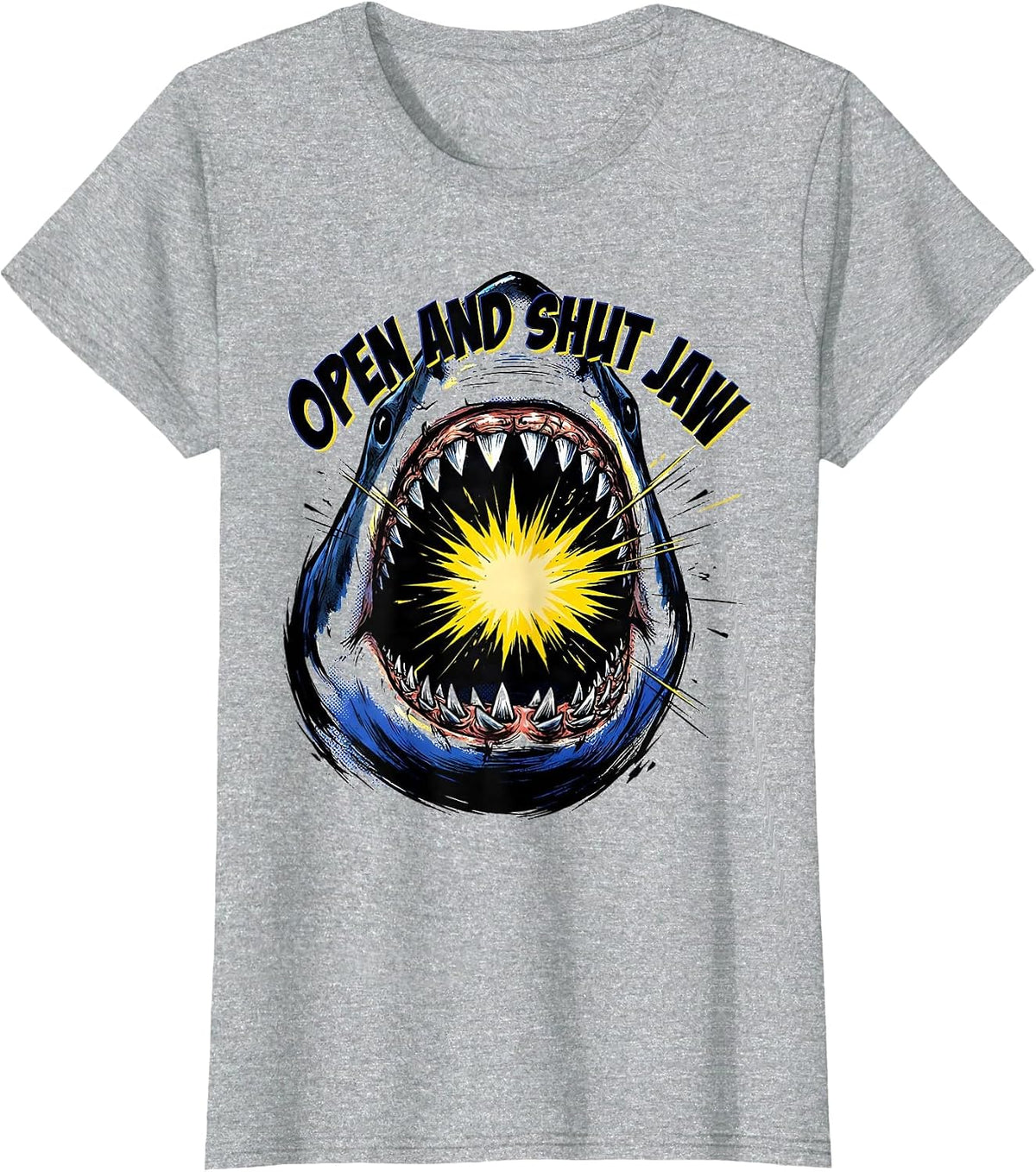 Open And Shut Jaw Comic Book Shark Jaw Halloween Costume T-Shirt - Heather Grey