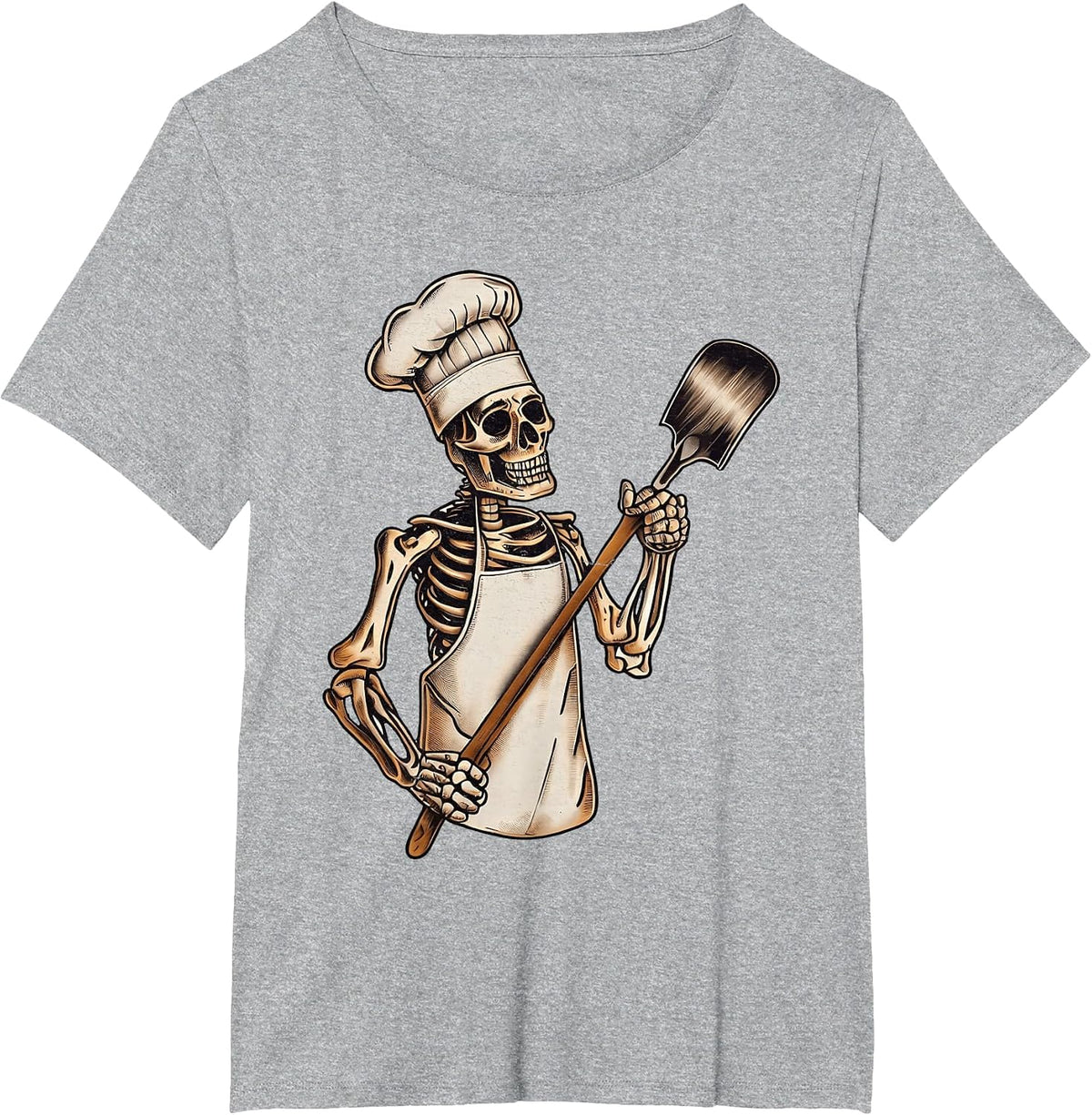 Skeleton Chef Cook Spooky Horror Halloween Costume Party T-Shirt - Heather Grey