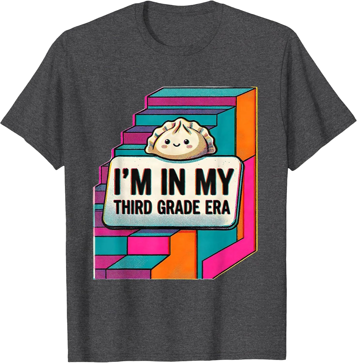 Men's I'm In My Third Grade Era Cute Kawaii Dumpling Back T-Shirt - Dark Heather Grey