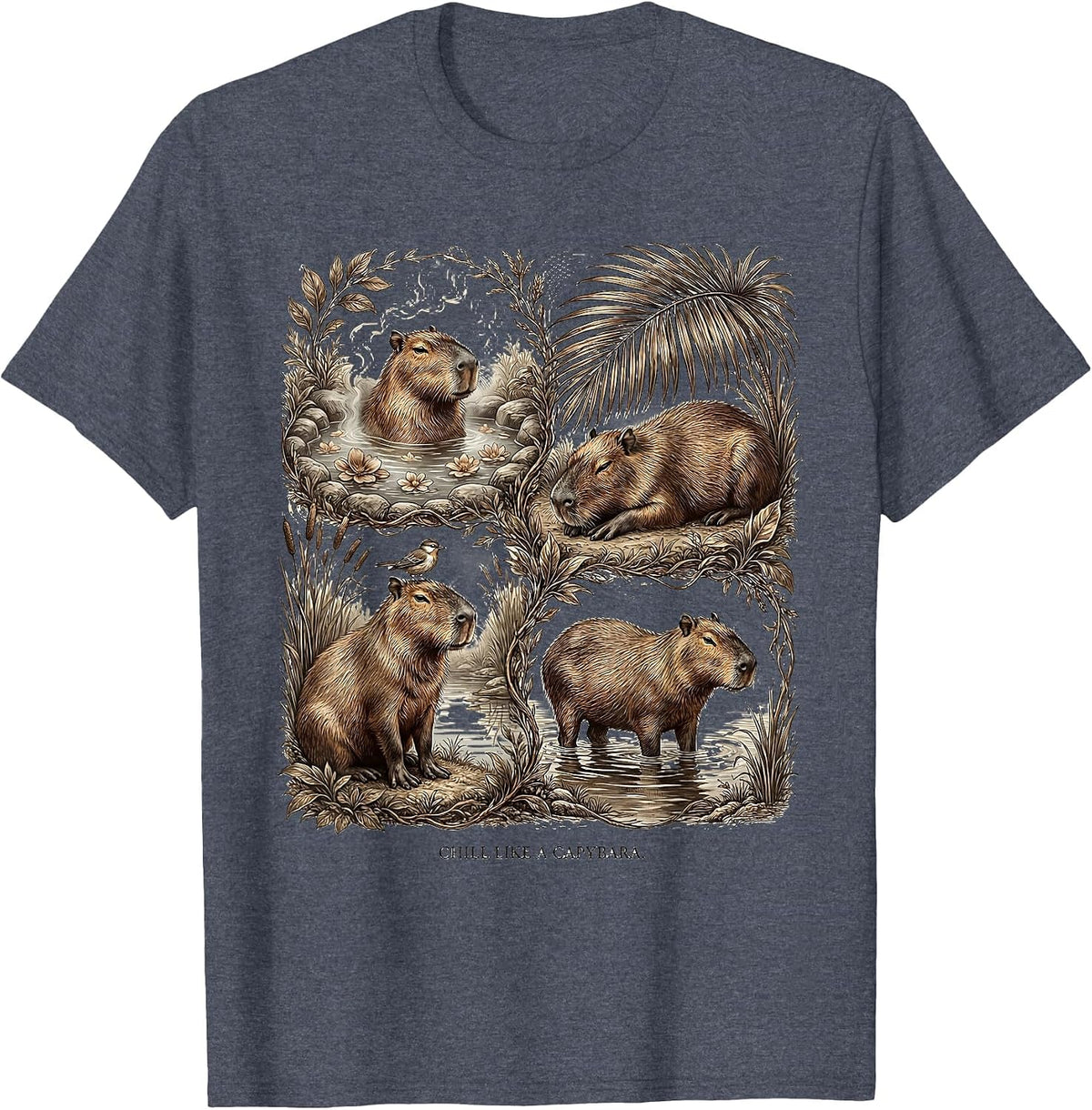 Chill Like a Capybara Relaxed Vibes Design T-Shirt - Heather Blue