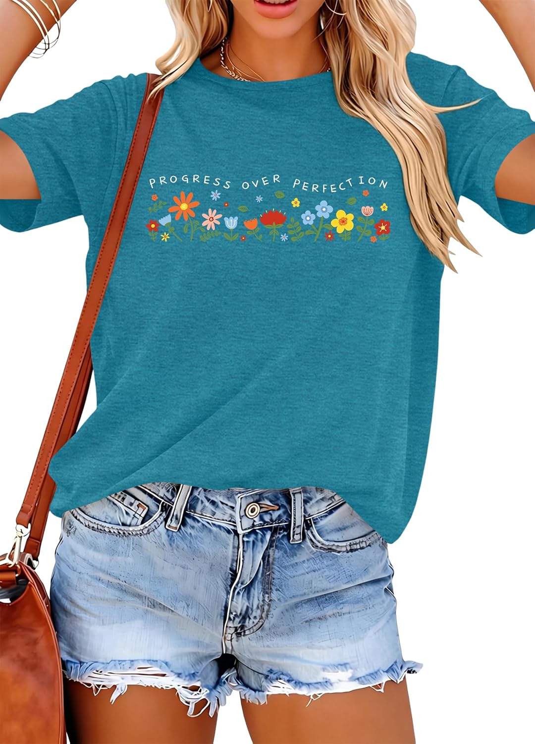 Teacher Shirts Women Progress Over Perfection Shirt First day of School Tee - Cyan