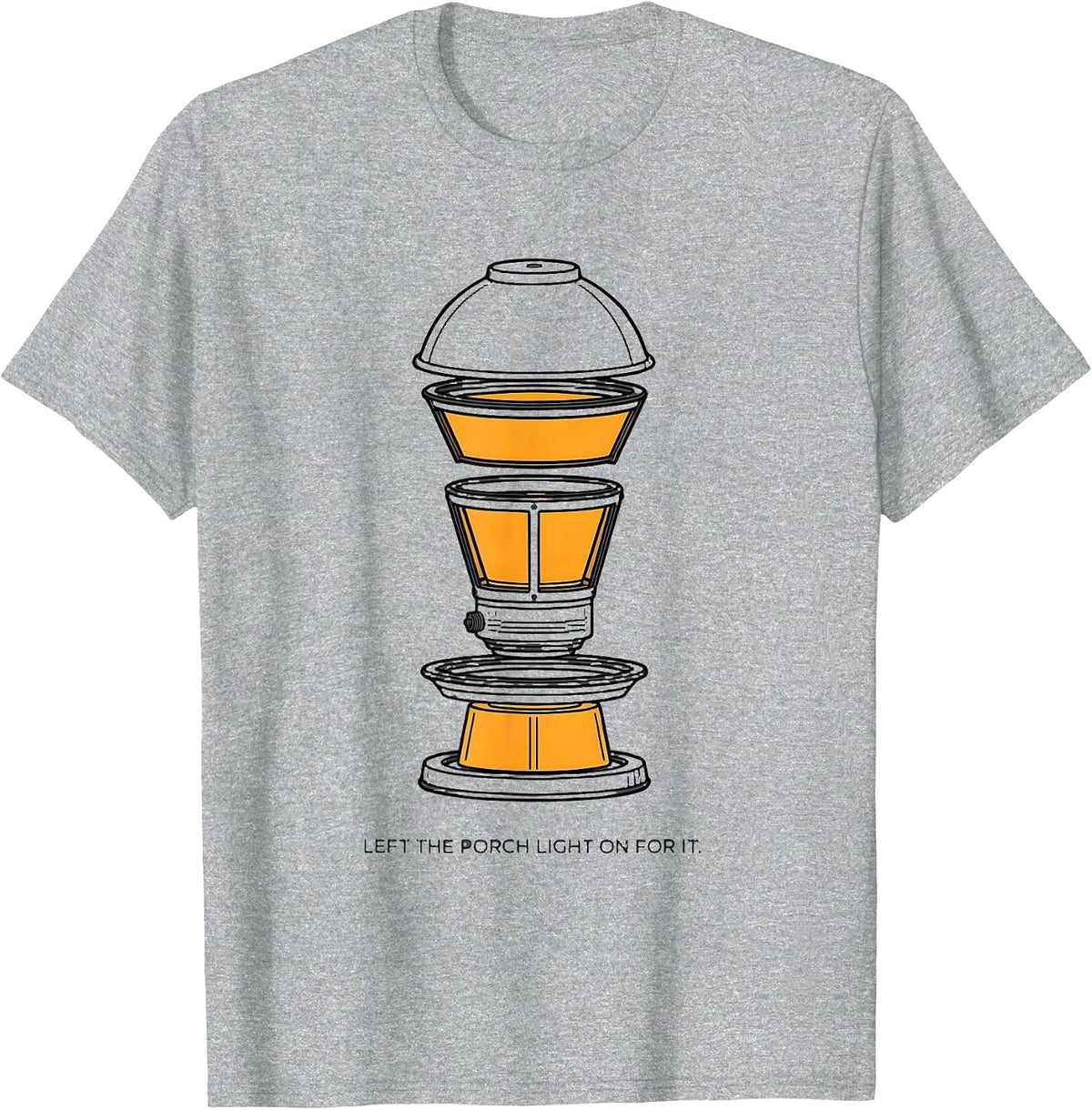 Men's Left The Porch Light On For It Funny UFO Alien Novelty Humor T-Shirt - Heather Grey