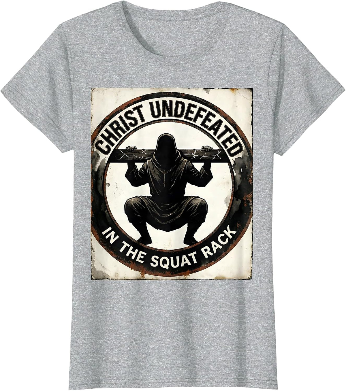 Christ, Undefeated In The Squat Rack Funny Christian Gym T-Shirt - Heather Grey