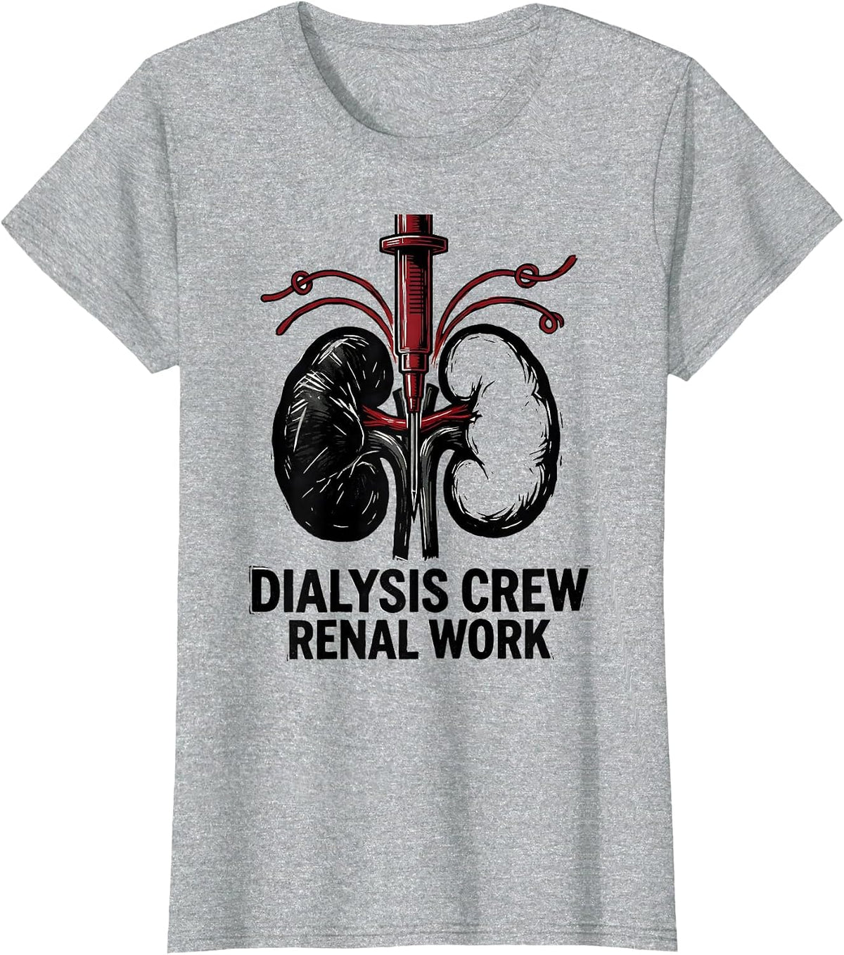 Women's Dialysis Crew Renal Work Linocut Nephrology Nurse Gift T-Shirt - Heather Grey
