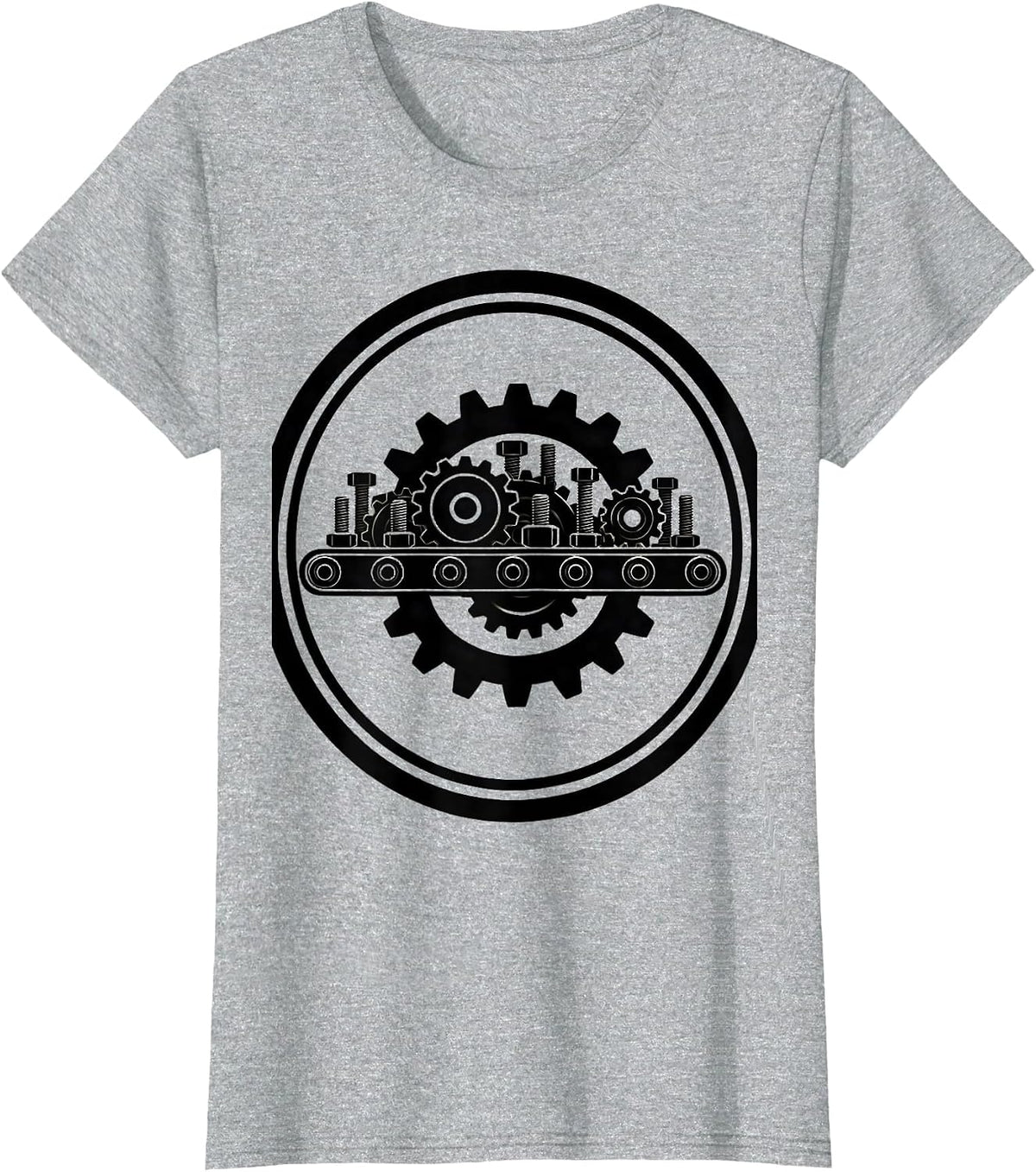 Conveyor Belt Gears and Bolts Industrial Design T-Shirt - Heather Grey