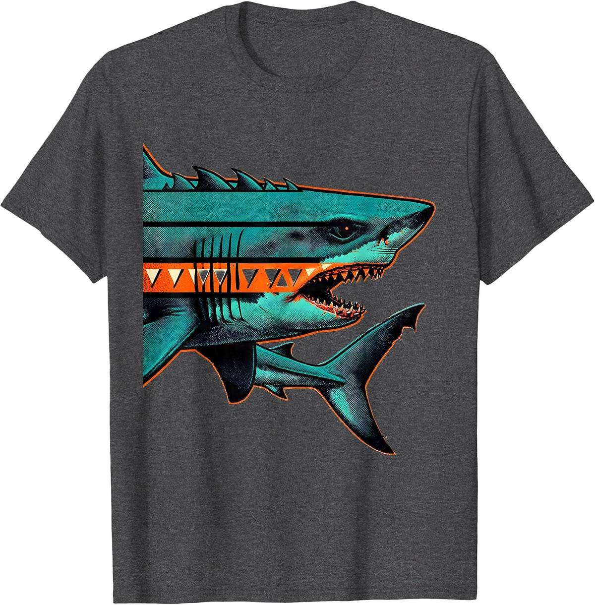 Men's Goblin Shark Risograph Ocean Wildlife Humor T-Shirt - Dark Heather Grey