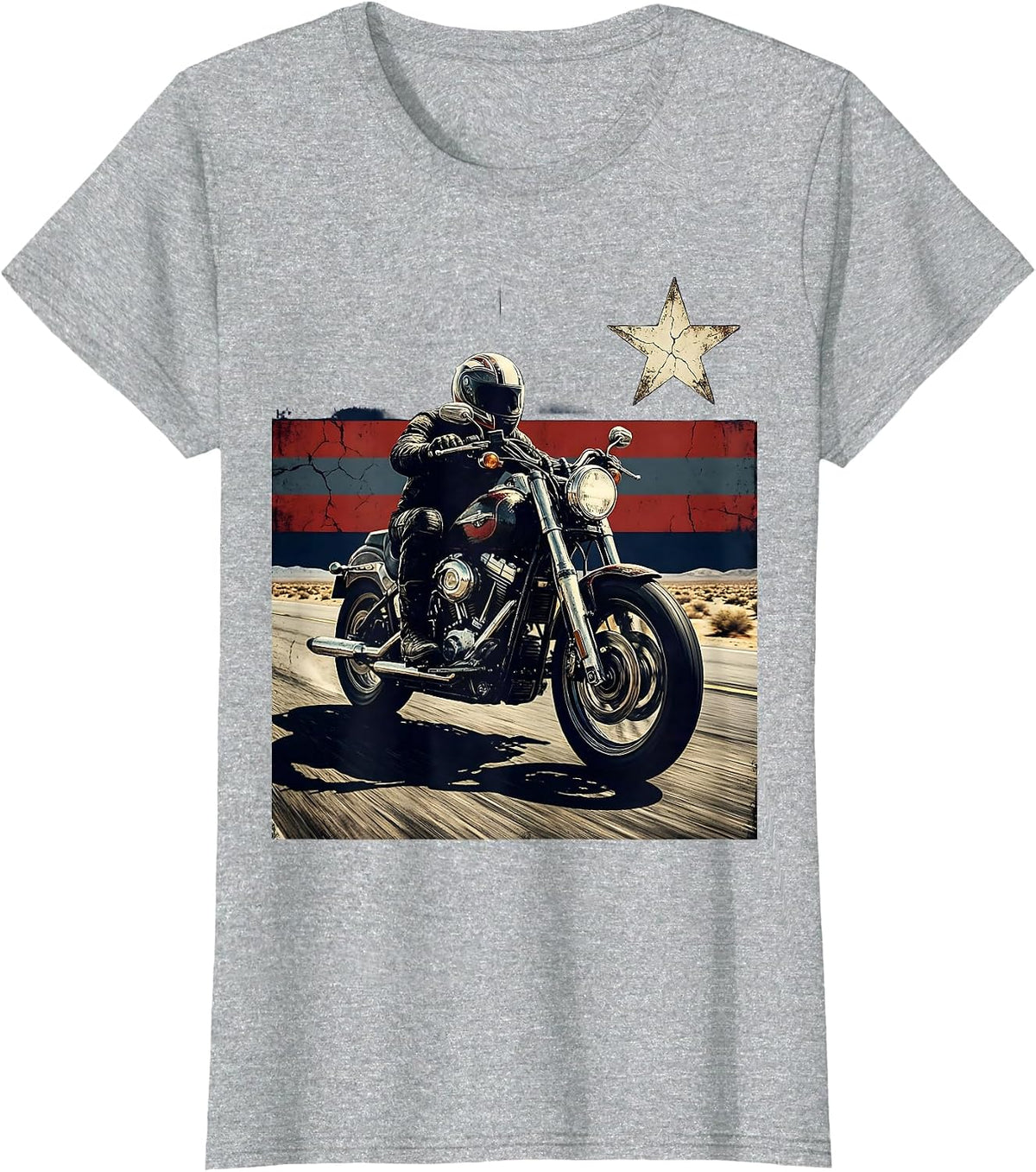 Route 66 Motorbike Rider USA Road Trip Graphic T-Shirt - Heather Grey