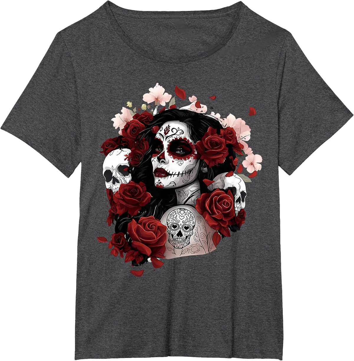 Dia De Los Muertos Mexican Day of the Dead Sugar Skull T-Shirt - Dark Heather Grey