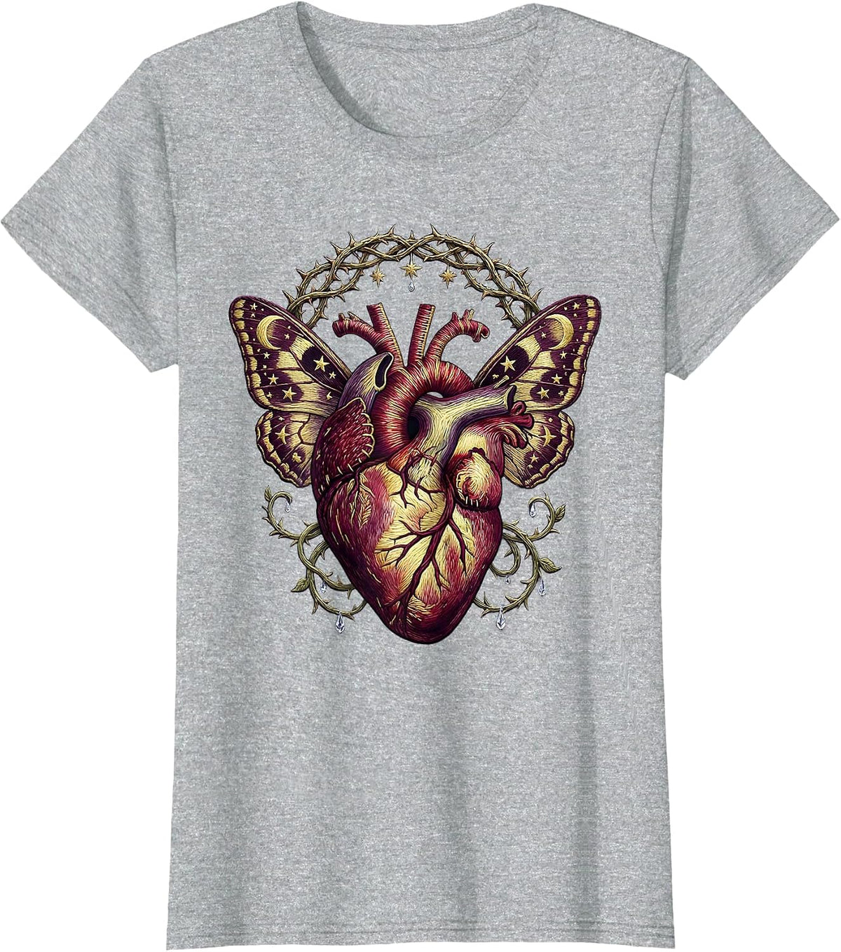 Emo Anatomical Heart With Wings and Stitches T-Shirt - Heather Grey
