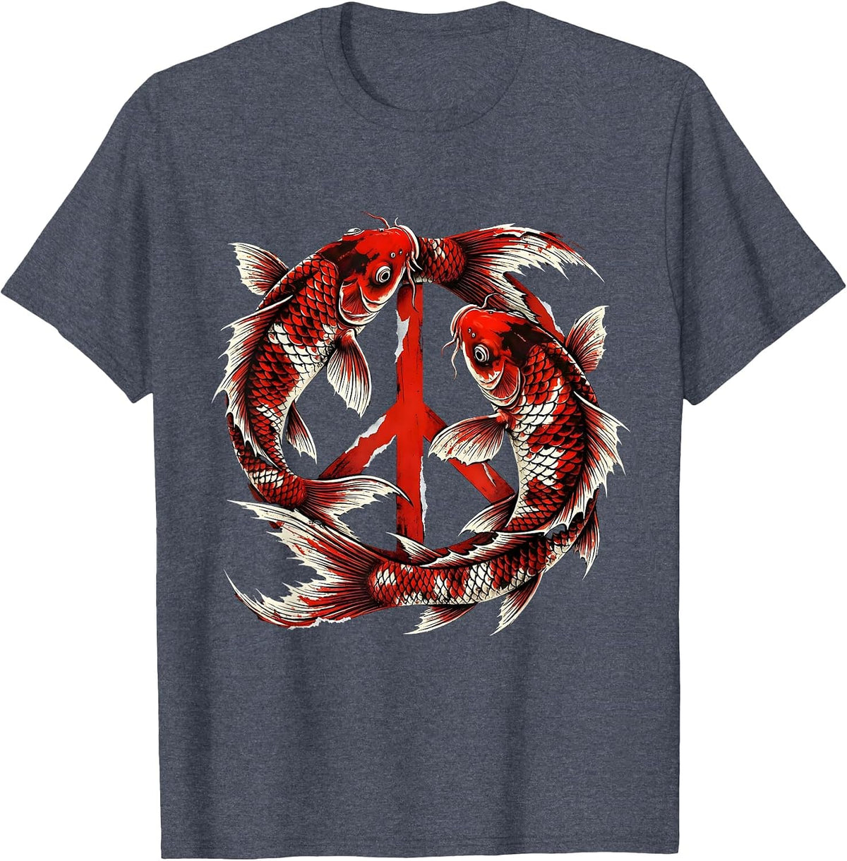 Men's Koi Fish Peace Sign Graphic Design T-Shirt - Heather Blue
