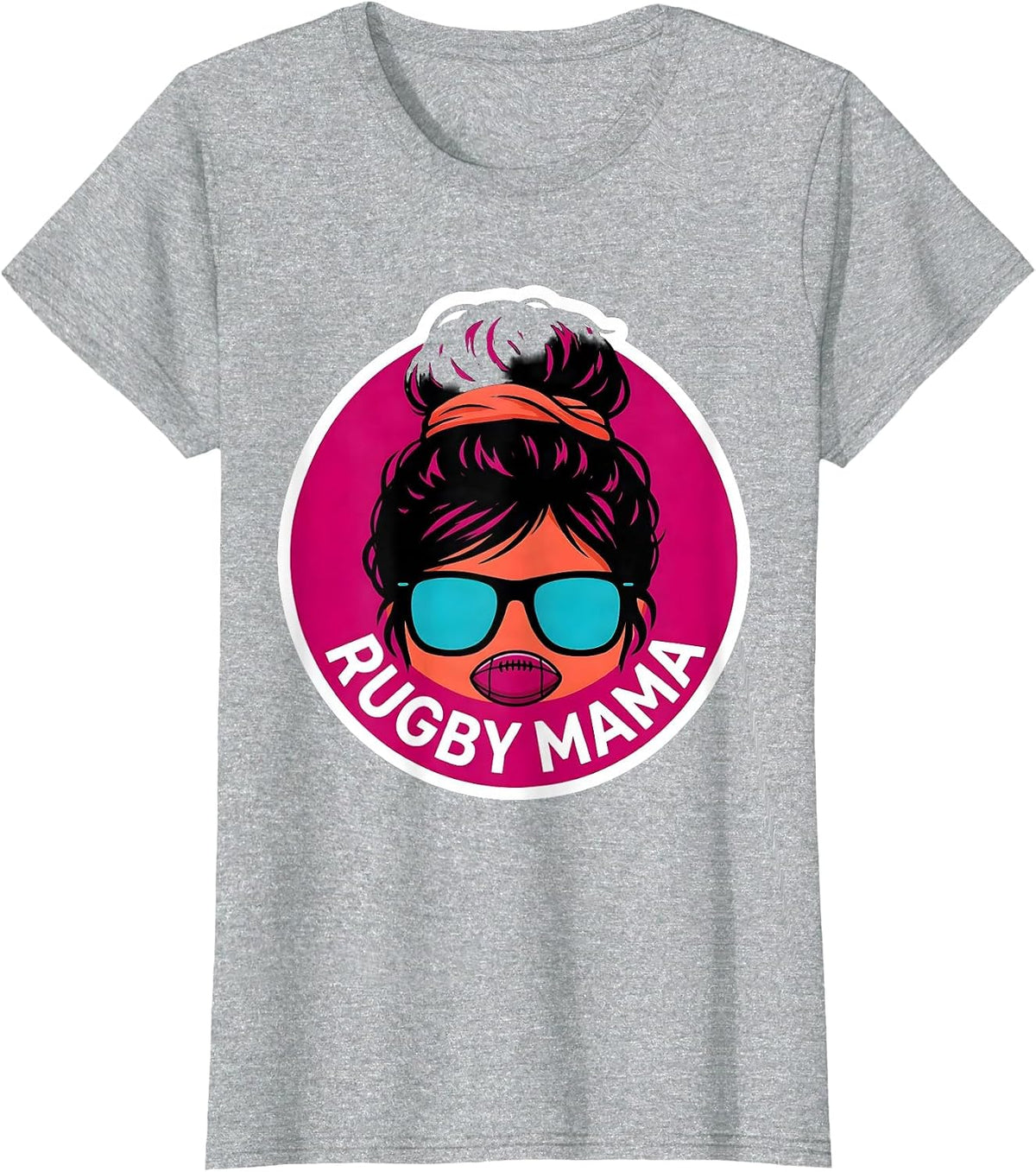 Women's Rugby Mama Funny Messy Bun Sports Mom Team Pride T-Shirt - Heather Grey