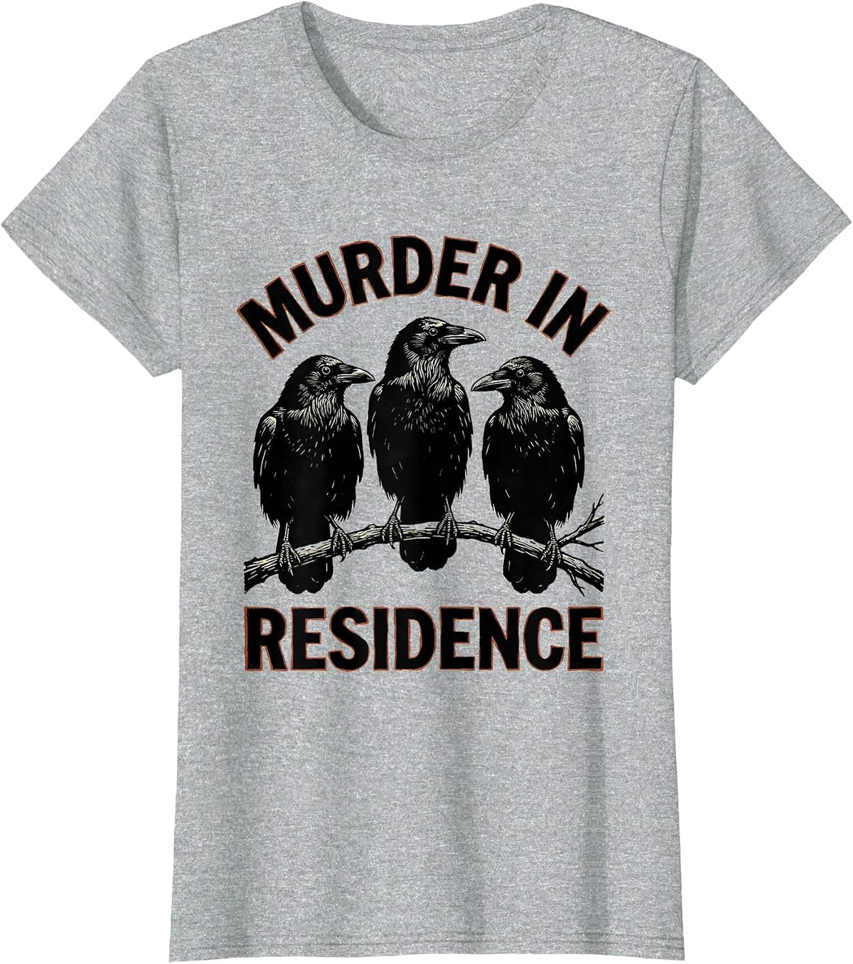 Murder In Residence Linocut Crow Murder Raven Gothic Humor T-Shirt - Heather Grey