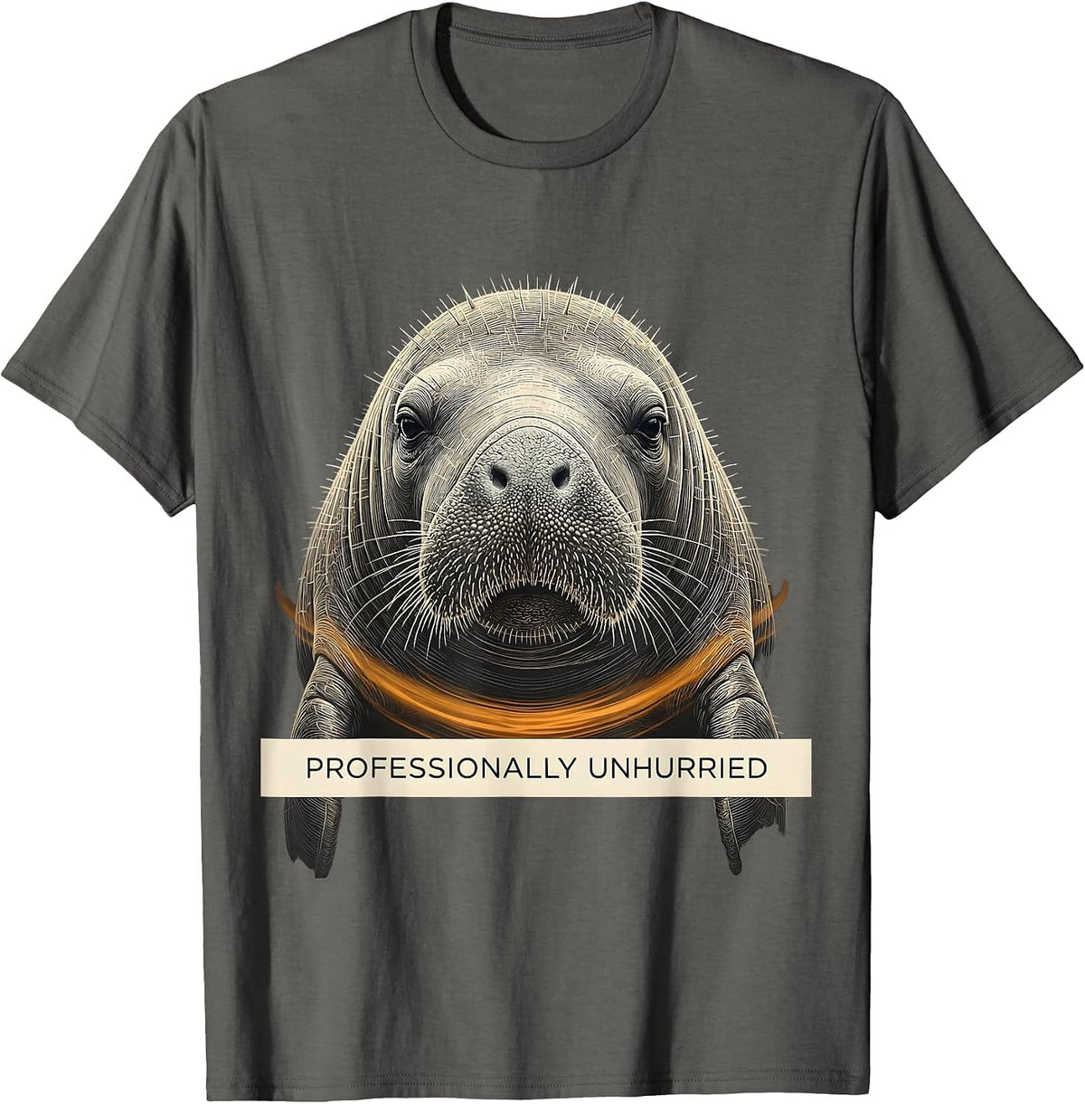 Men's Professionally Unhurried Tactile Monochrome Manatee Lover T-Shirt - Asphalt Grey