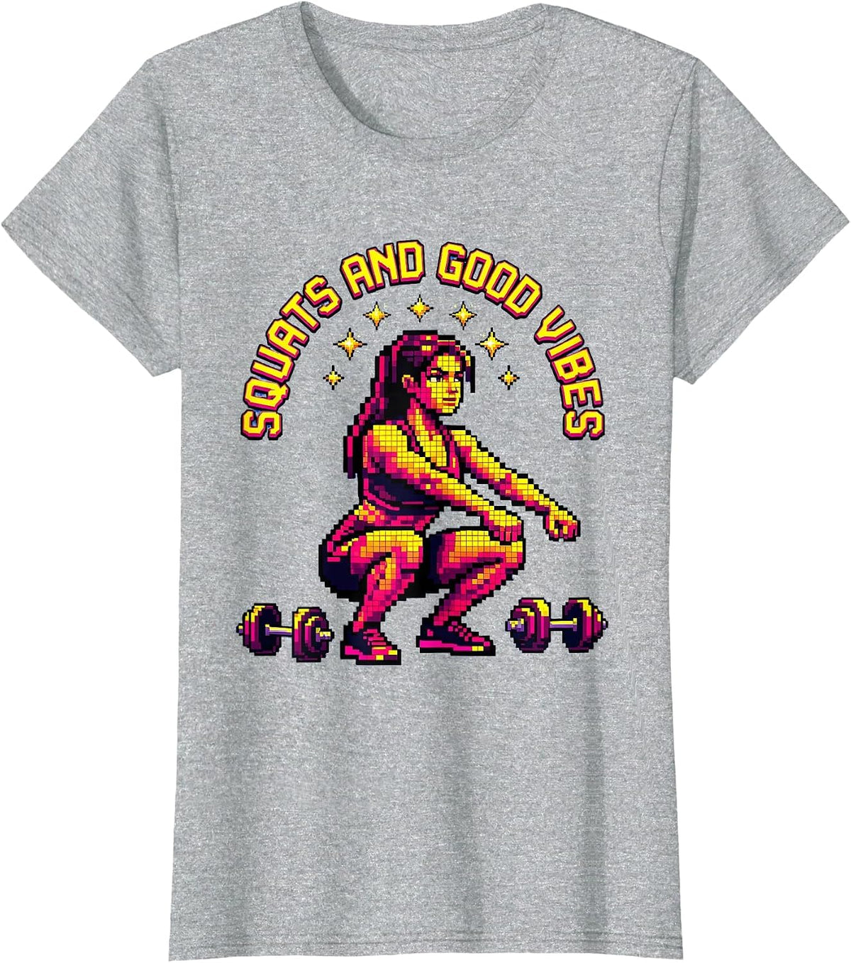 Squats and Good Vibes Gym Women Design T-Shirt - Heather Grey