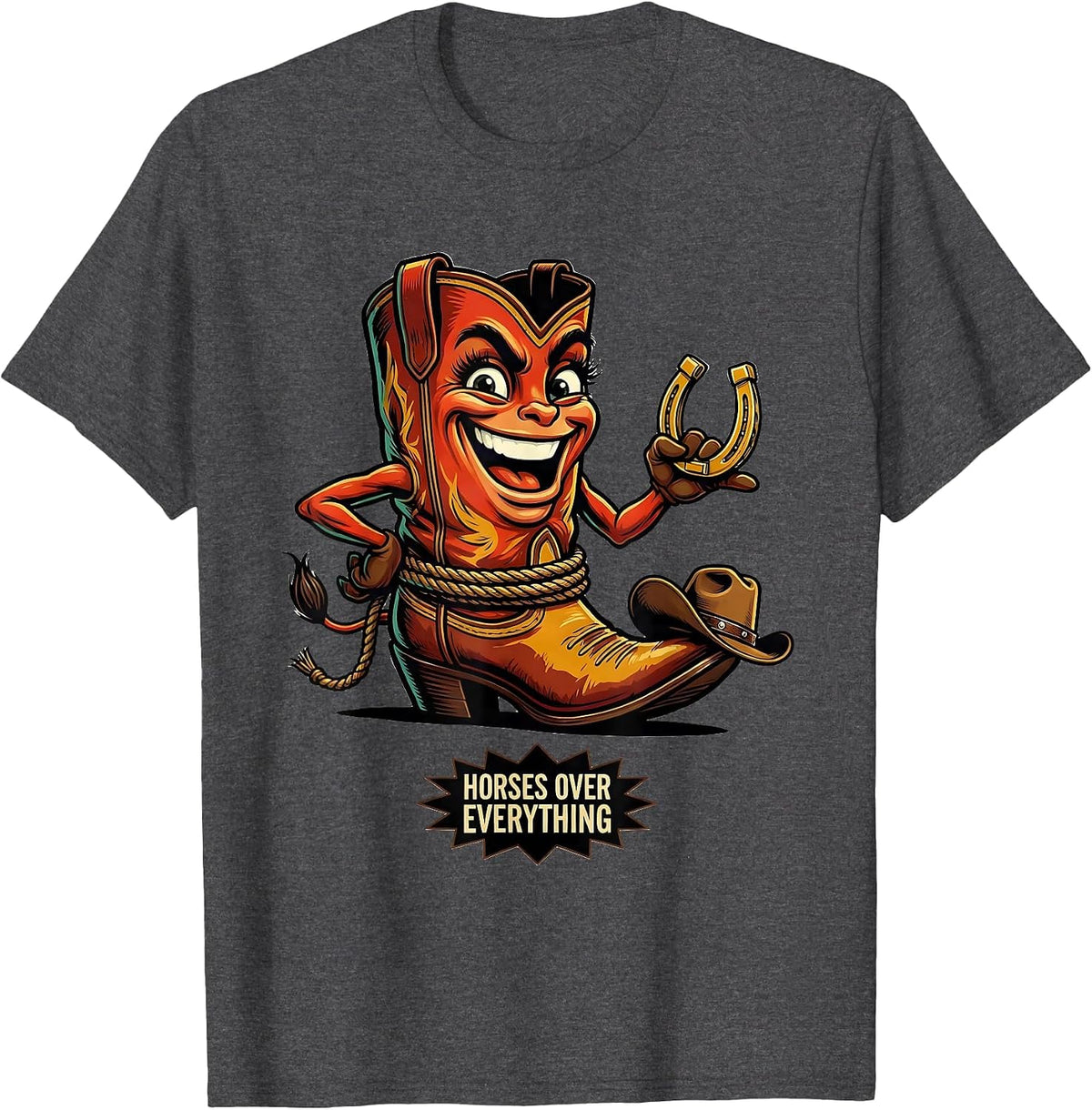 Horses Over Everything Western Women Design T-Shirt - Dark Heather Grey
