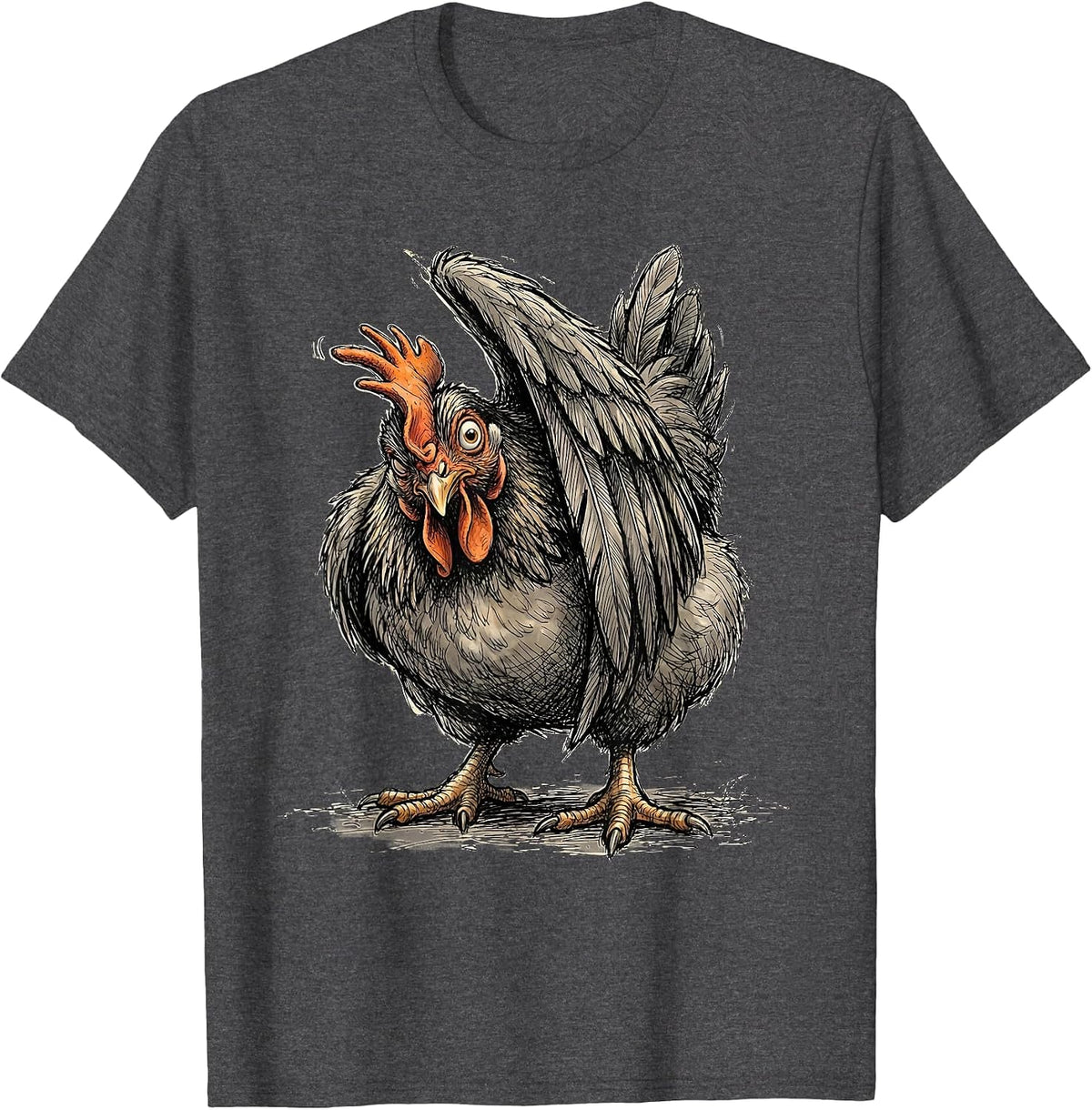 Peeking Hen Hand-Sketched Funny Chicken Lover Gift T-Shirt - Dark Heather Grey