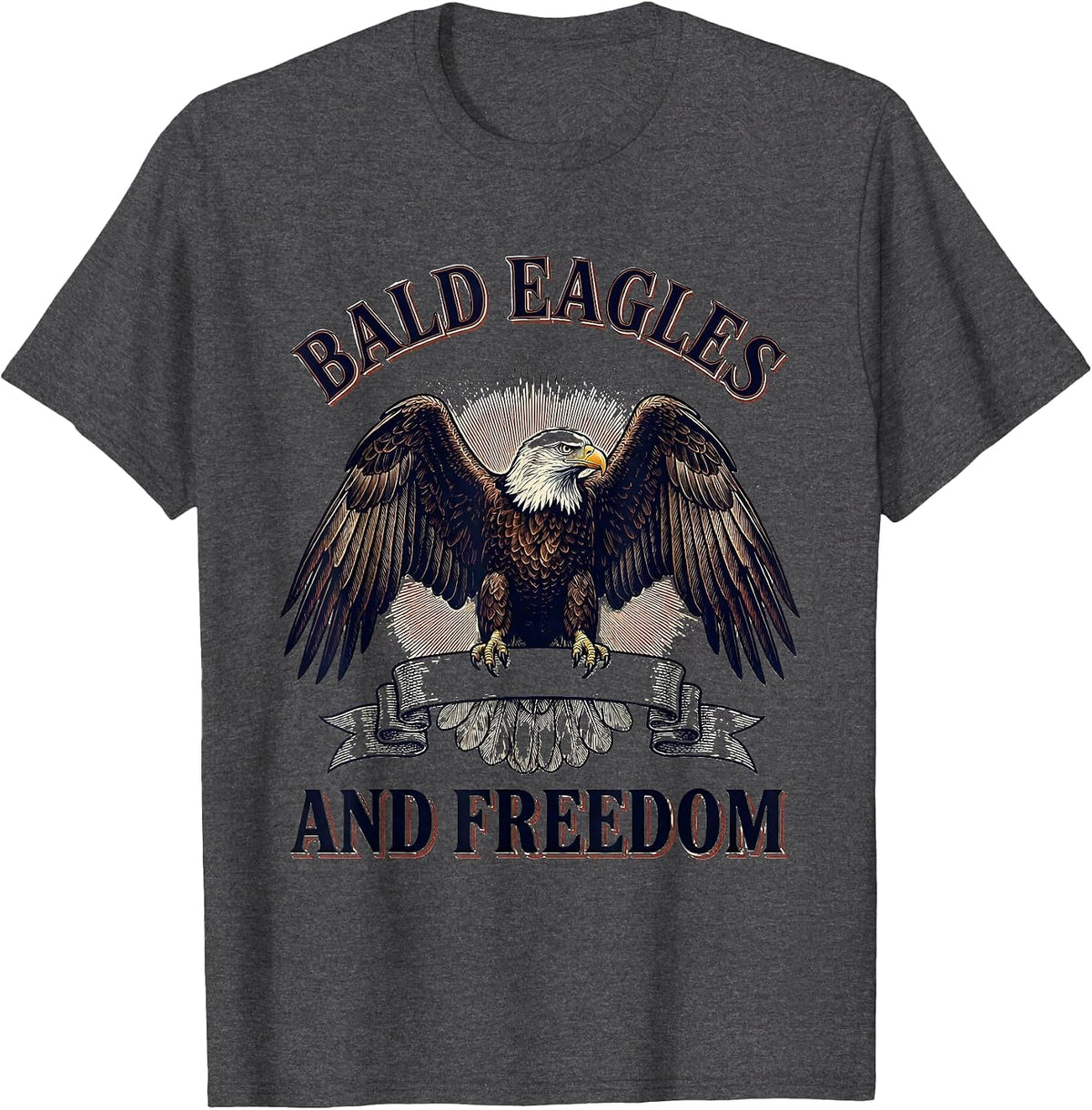 Men's Bald Eagles and Freedom Patriotic USA Design T-Shirt - Dark Heather Grey