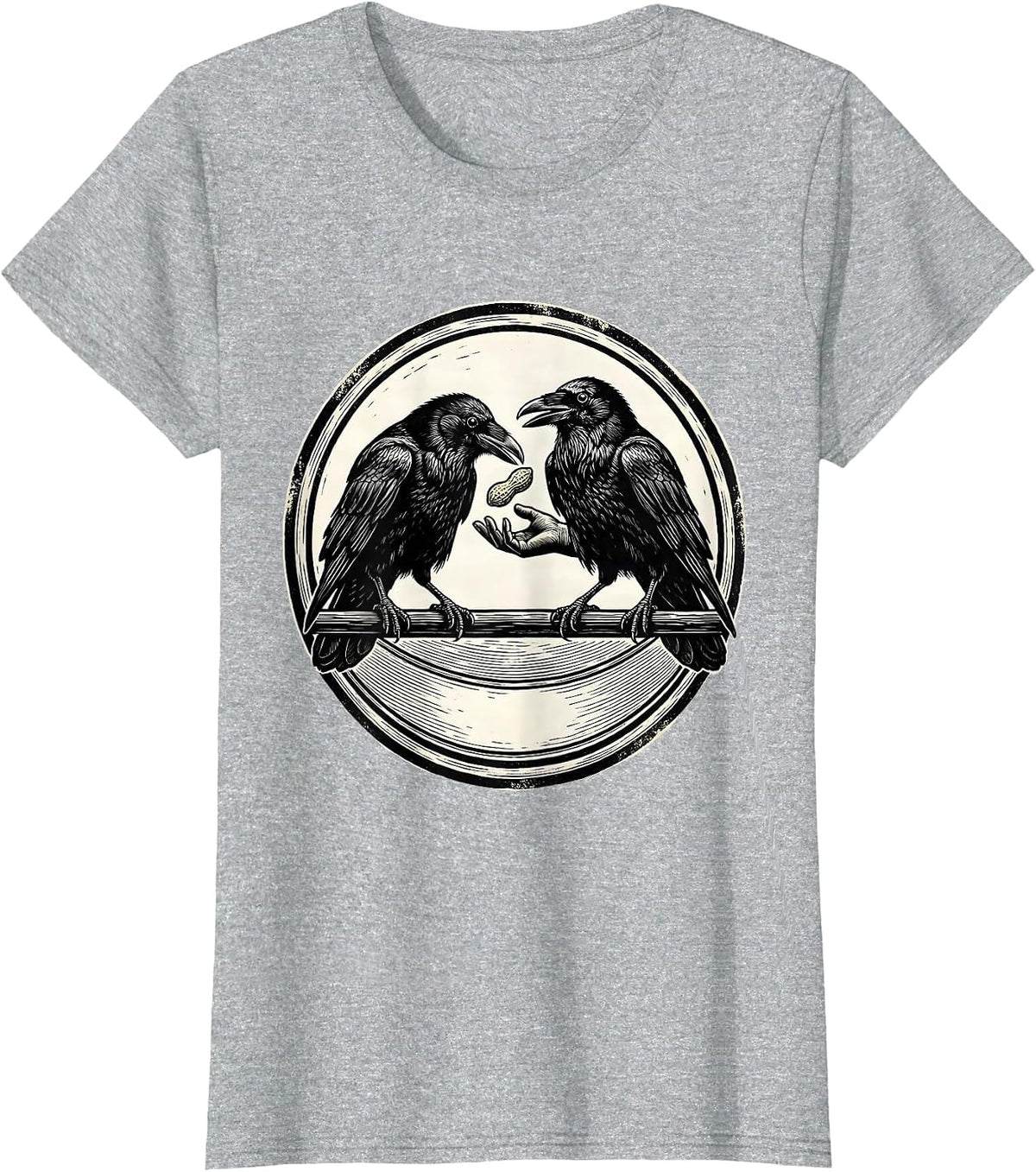 Women's Engraved Crows Dark Humor Gothic Bird Lover T-Shirt - Heather Grey