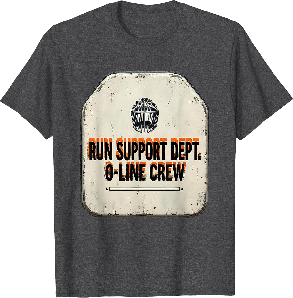Men's Run Support Dept O-Line Crew Funny Football Lineman T-Shirt - Dark Heather Grey
