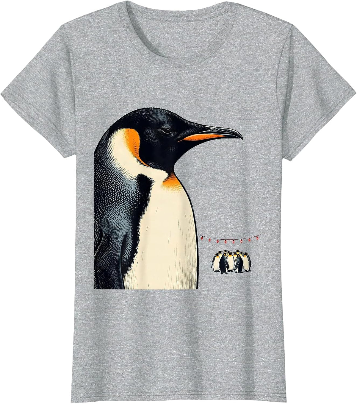 Women's Giant Penguin Holiday Light Funny Christmas Penguin Lover T-Shirt - Heather Grey