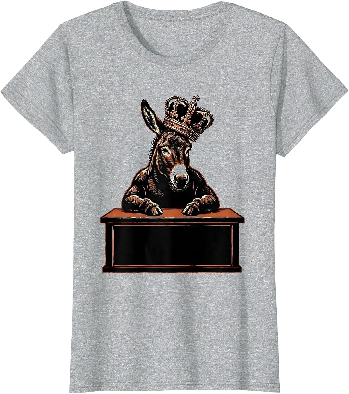 Women's Donkey King at Desk Funny Boss Graphic Tee T-Shirt - Heather Grey