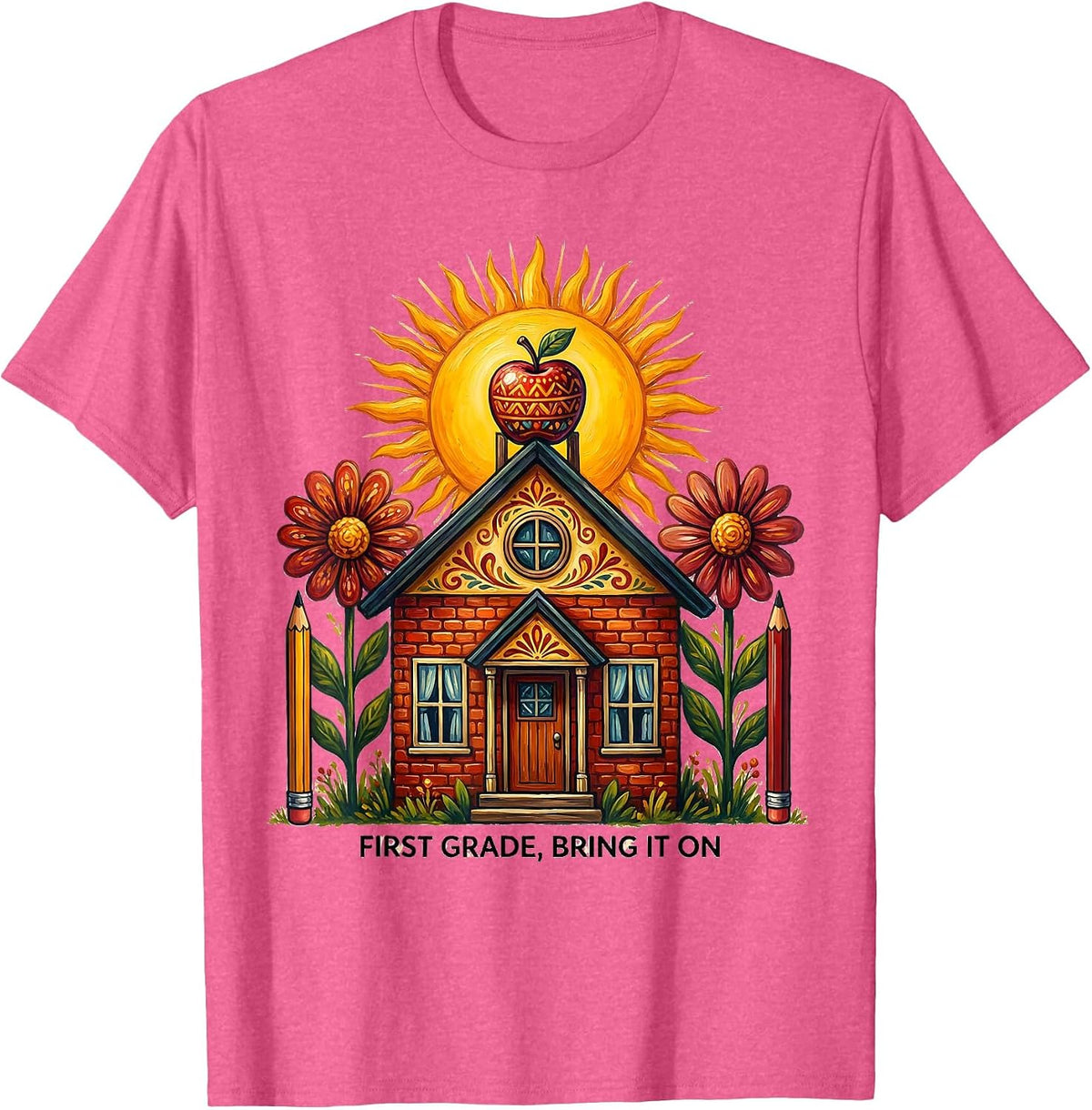 First Grade Bring It On Bold School Design T-Shirt - Pink Heather